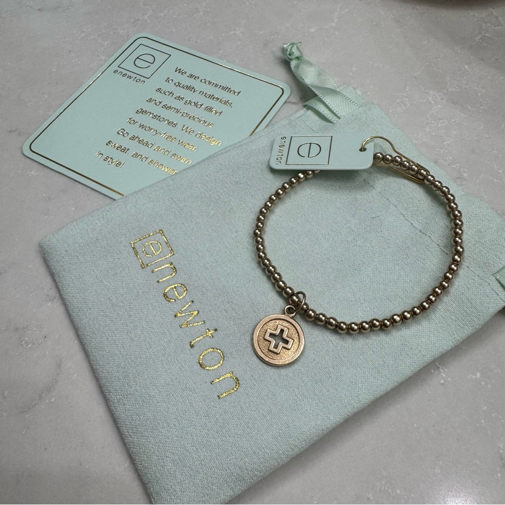 ENewton Gold 3mm Beaded Cross Disc Bracelet